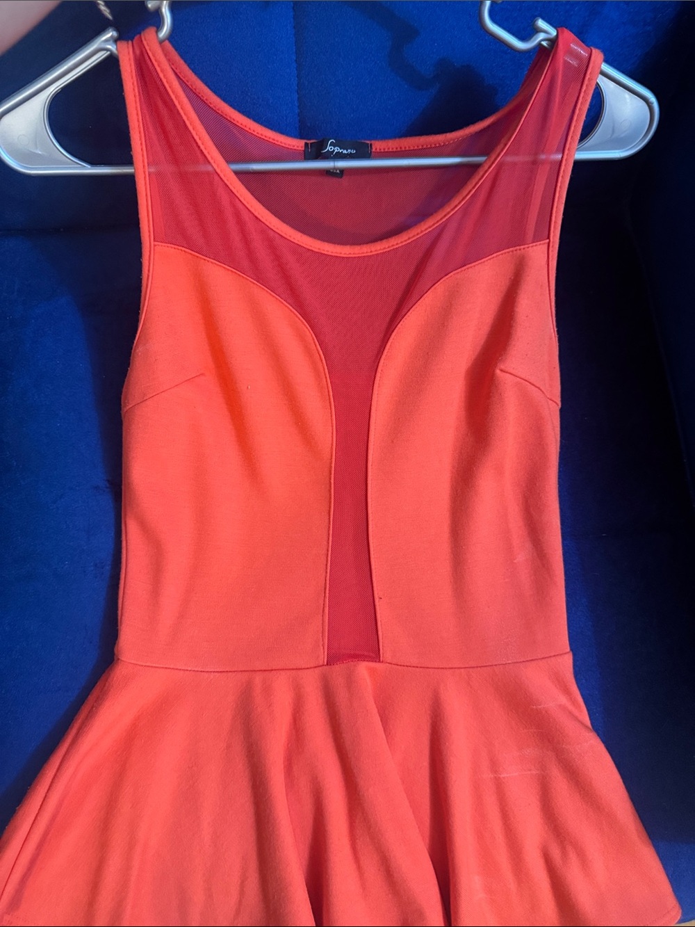 Soprano Orange Mesh-Panel One Piece Peplum top